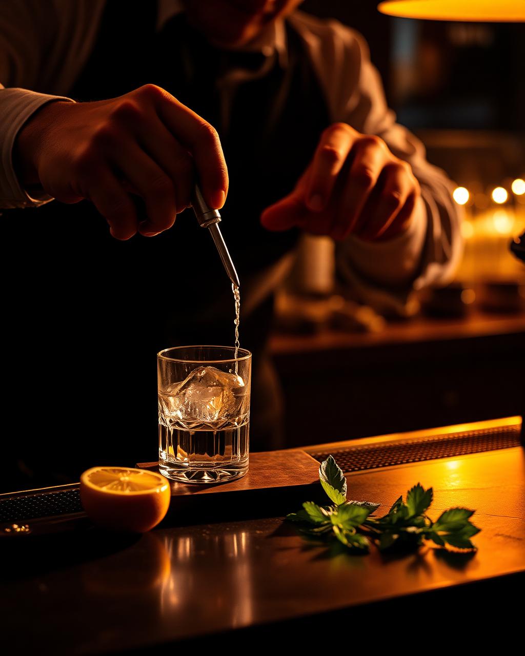 Bartender misst einen Cocktail mit Präzision ab