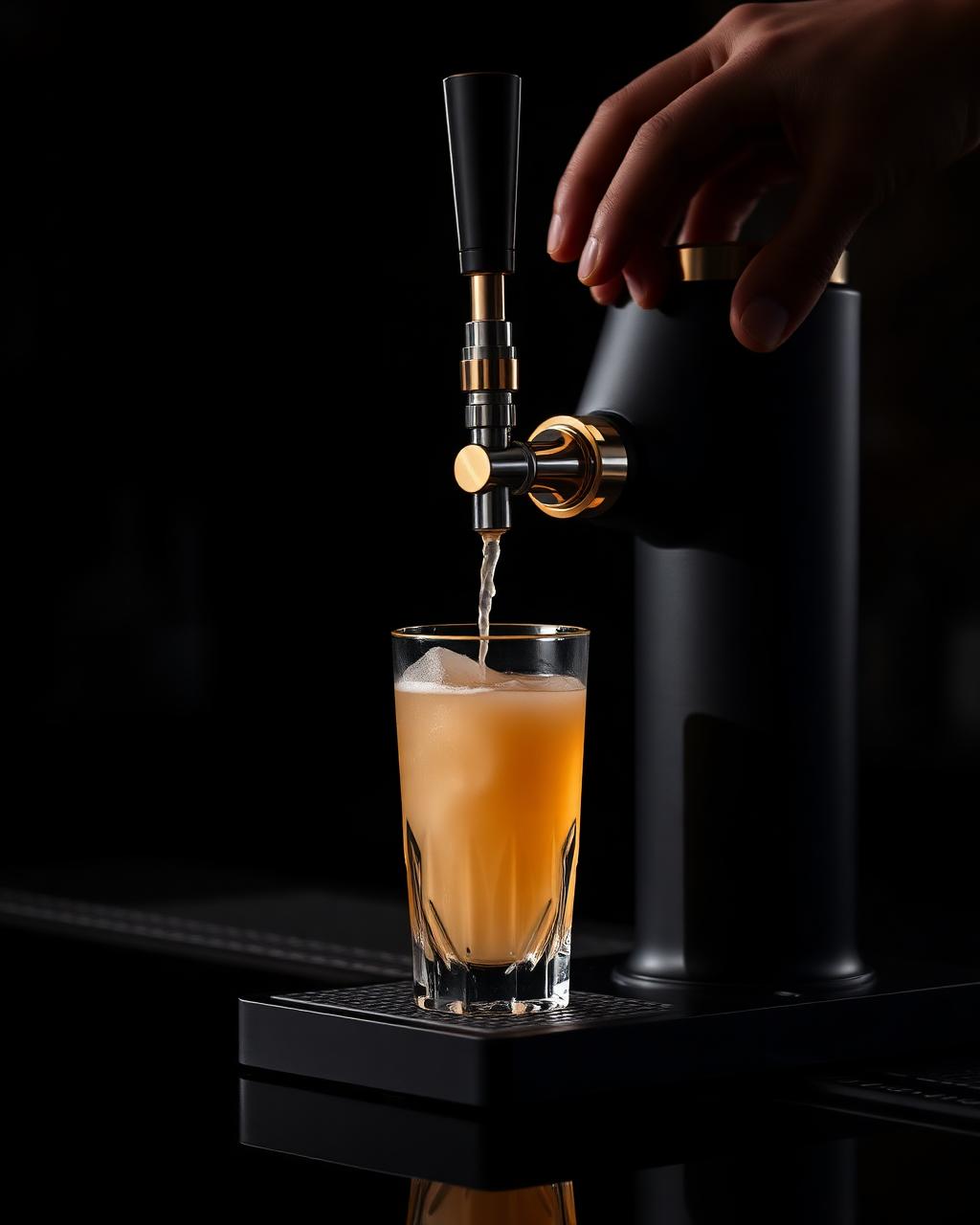 KÆGGS mattschwarzes Zapfsystem schenkt einen Cocktail aus